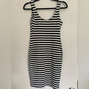 Zara black and white striped fitted dress S